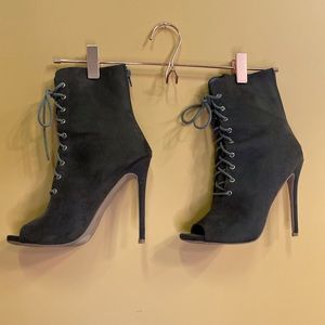 Olive Green Open Toe Lace up Bootie Heel
